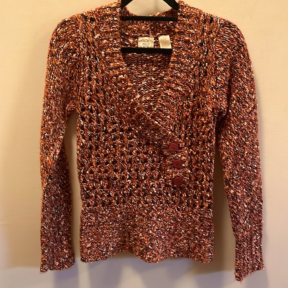 BKE red, orange, black, and cream woven sweater